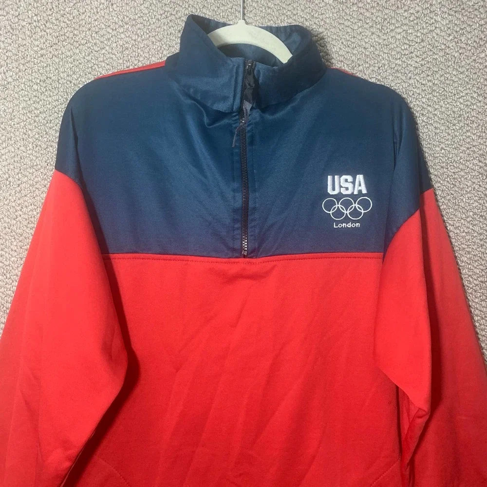 USA Olympics London Mens‎ Jacket XL Blue Red Team Windbreaker Half Zip Pullover